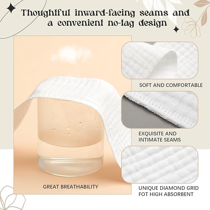 Toulite 10 Pcs 6 Layer Bra Liner Sweating, Cotton Sweat Liner Under Bra Pad Breast Washable Rectangle Absorb for Women Supply-VivaGrace Women
