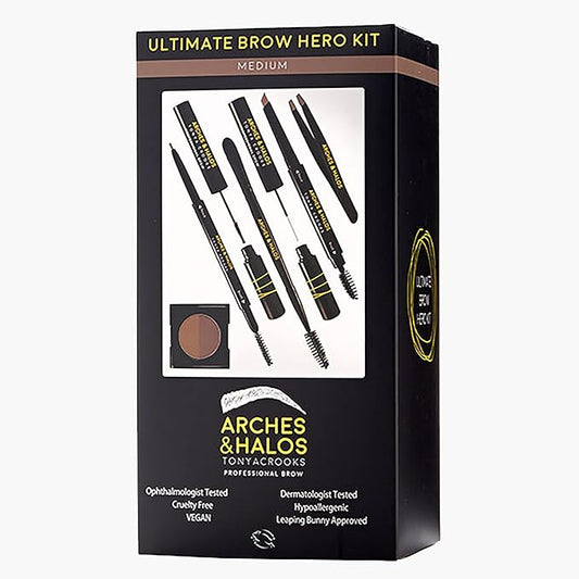 Arches & Halos - Ultimate Brow Hero Kit - Eyebrow Styling Makeup Kit, Pencil, Gel, Shading, Powder, Mousse, Natural and Bold Precise Brow Shaper - Hypoallergenic, Vegan - 7 Pc Kit, Medium-VivaGrace Women