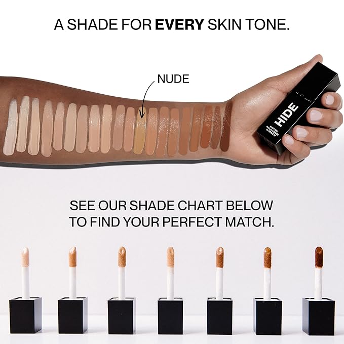 HIDE Liquid Concealer, Medium to Full Coverage Concealer for Blemishes, Under Eye Dark Circles & Scars, Oil Free Concealer, Nude (See Shade Finder), 0.5 fl oz-VivaGrace Women