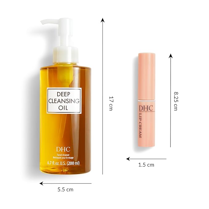 DHC Deep Cleansing Oil and Lip Cream, Facial Cleansing Oil, Makeup Remover, Hydrating, Moisturizing, Soothing, Set, Fragrance and Colorant Free, Ideal for all skin types, 6.7 fl. oz. and 0.05 oz.-VivaGrace Women