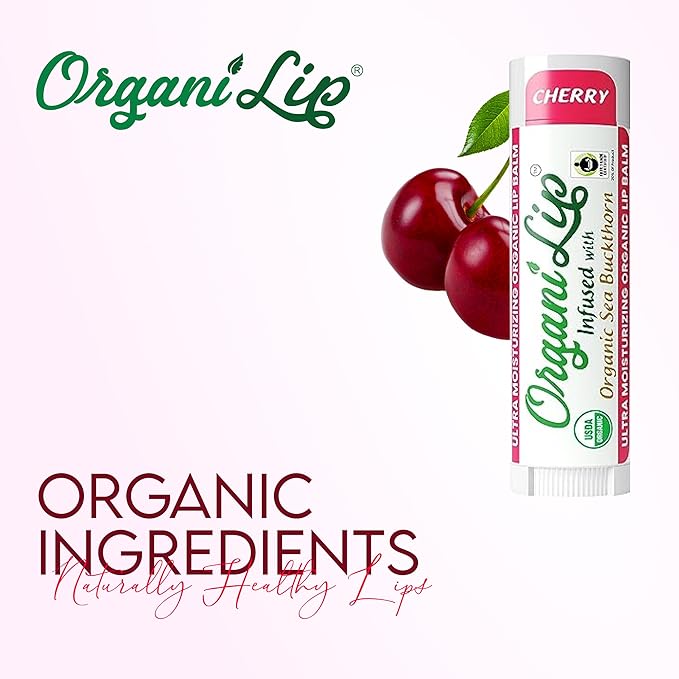 OrganiLip USDA Certified Organic Lip Balm for Nourishing Cracked or Dry Lips - All-Day Ultra Moisturizing Lip Care in Oval Shaped Tubes - 3-Pack (Cherry)-VivaGrace Women