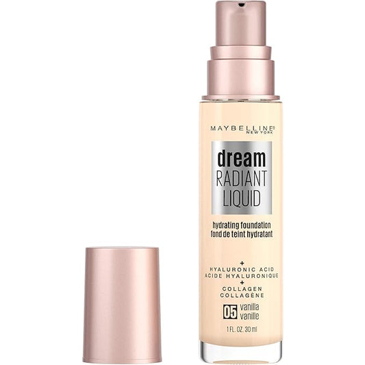 Maybelline Dream Radiant Liquid Medium Coverage Hydrating Makeup, Lightweight Liquid Foundation, Vanilla, 1 Fl; Oz-VivaGrace Women