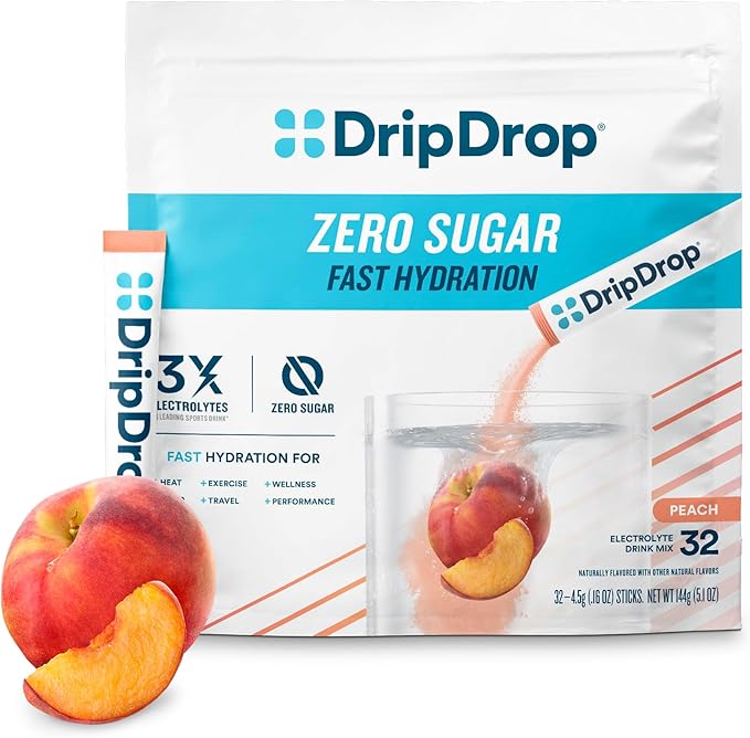 DripDrop Sugar Free Hydration Packets - Zero Peach - Single Serve Electrolytes Powder Drink Mix - Non-GMO, Gluten Free, Vegan - 32 Sticks-VivaGrace Women