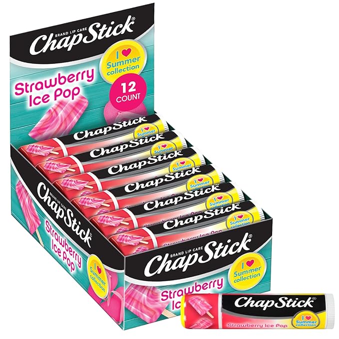 ChapStick Lip Moisturizer, Strawberry Ice Pop, 12-Pack – Limited Edition Bulk Lip Balm, Sweet & Refreshing, 0.15 Oz Ea-VivaGrace Women