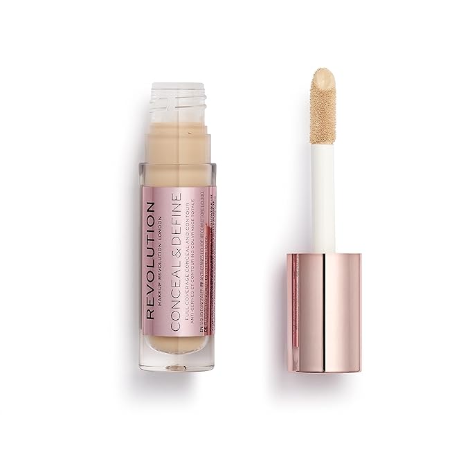 Makeup Revolution Conceal and Define Concealer, Full Coverage & Matte Finish, C7.5 for Medium/Tan Skin Tones, Vegan & Cruelty-Free, 0.7 Fl Oz-VivaGrace Women