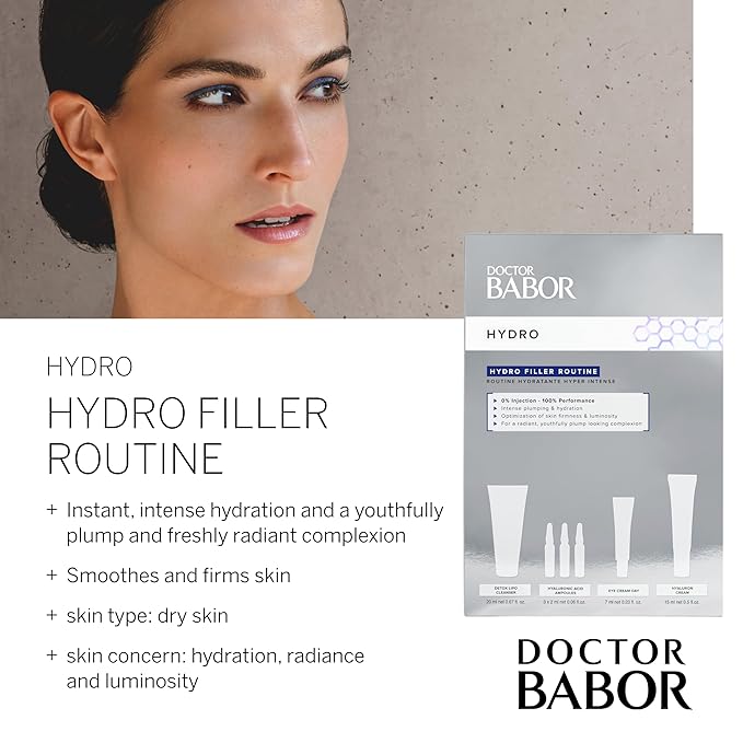 DOCTOR BABOR Hydro Filler Routine, Hyaluronic Acid Power Serum Ampoules, Lifting & Plumping Eye Cream, Target Wrinkles & Firmness, Radiant Results Skincare Set-VivaGrace Women
