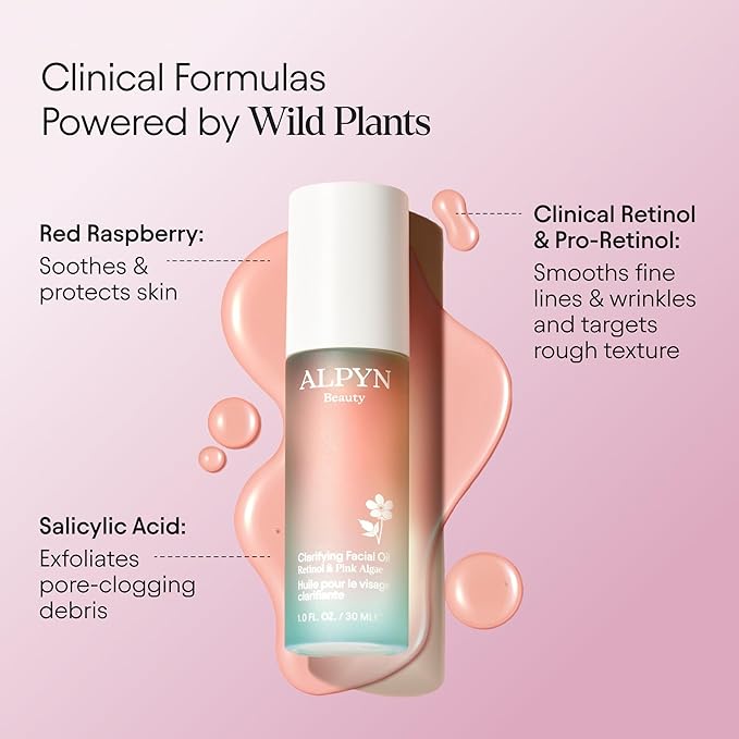 ALPYN Clarifying Facial Oil with Retinol & Pink Algae | Clear Congestion, Smooth Fine Lines, Improve Texture & Glow | 1 Fl Oz / 30 ml-VivaGrace Women