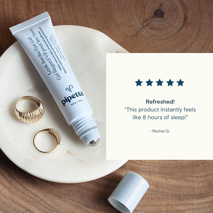 Pipette Look Awake Eye Gel - Eye Roller for Puffiness, Wrinkles, Dark Circles under Eye Treatment for Women, Unique Peptide Formula with Moisturizing Squalane, Hypoallergenic, 0.5 fl oz-VivaGrace Women