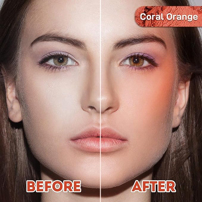 Face Blush for Cheeks Waterproof Cream Blush makeup, Soft Face Blush Natural Makeup Lightweight & Natural Matte Finish Long Lasting Makeup Easy to Smudge and Apply Blushes for Beginne(Coral Orange)-VivaGrace Women