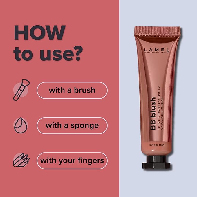 Lamel BB Blush Cheek Makeup - Lightweight and Long Lasting Liquid Blush - Blendable Cream Blush for Cheeks, Natural Finish Cream Contour - Nude Liquid Blush, 401 (Tea Rose) -10ml/0,33fl.oz-VivaGrace Women