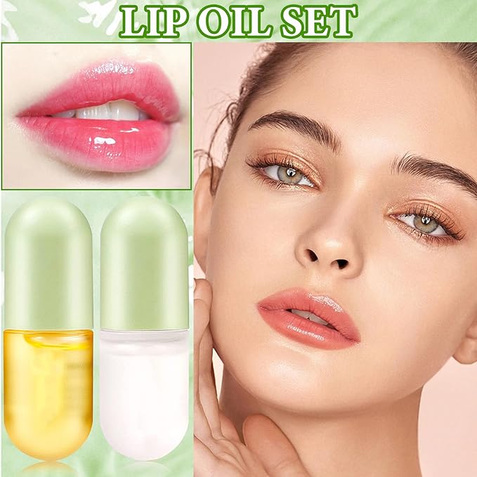 Lip Plumper Set,Lip Plumper Oil Gloss Moisturizing Lip Plumper Lip Care Serum,Hydrating Plump Gloss Reduce Fine Lines,Lip Plumper for Day & Night Use Set A（2Pcs）-VivaGrace Women