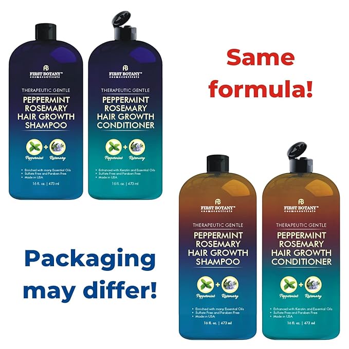 First Botany, Peppermint Rosemary Hair Regrowth and Anti Hair Loss Shampoo and Conditioner Set - Daily Hydrating, Detoxifying, Volumizing Shampoo and Fights Dandruff For Men and Women 16 fl oz x 2-VivaGrace Women