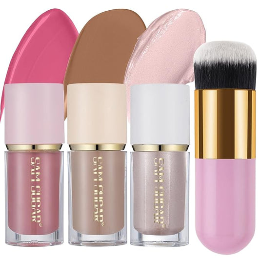 3Pcs Liquid Contour Makeup Trio with Bronzer Shade, Blush, Highlighter for Sculpted Makeup, Matte Finish Liquid Contour Set Easy to Create a Lightweight Look, Longwear Waterproof Formula (2, 8, 13)-VivaGrace Women