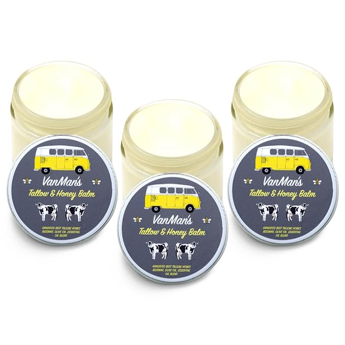 Vanman's Tallow and Honey Balm (3 Pack) - Tallow Face Moisturizer with Pure Grass-Fed/Finished Beef Tallow for Skin and Essential Oils, Organic Raw Honey and Beeswax, Cold Pressed Olive Oil - 2.5 oz-VivaGrace Women
