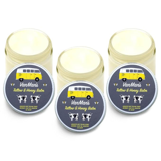 Vanman's Tallow and Honey Balm (3 Pack) - Tallow Face Moisturizer with Pure Grass-Fed/Finished Beef Tallow for Skin and Essential Oils, Organic Raw Honey and Beeswax, Cold Pressed Olive Oil - 2.5 oz-VivaGrace Women