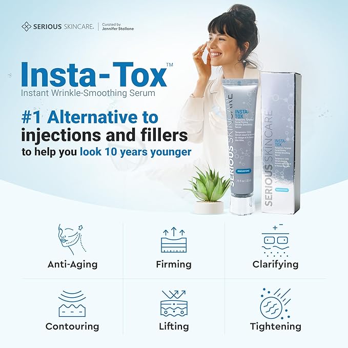 Serious Skincare INSTA-TOX Instant Wrinkle Smoothing Face Serum - Improves Appearance of Fine Lines - Temporary Skin Tightener - Line Filler .75 oz (1Pack)-VivaGrace Women