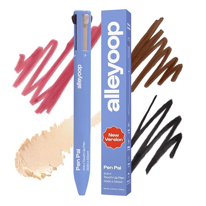 Alleyoop Pen Pal Touch-Up 4-in-1 Makeup Pen, Make A Mauve (Light - Medium) - Travel Make Up Set with Eyeliner, Brow Pencil, Highlighter & Lip Liner - High-Pigment Formula, Easy & Smooth Application-VivaGrace Women
