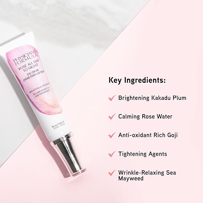 Physicians Formula Rosé All Day To Night Eye Cream, Dark Circles, Puffiness, Bags Under Eyes, Wrinkles | Dermatologist Tested, Clinicially Tested, Hypoallergenic-VivaGrace Women