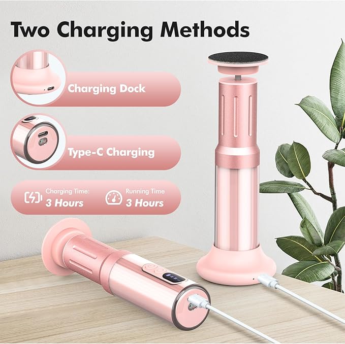 Electric Foot Callus Remover Cordless Electric Foot Filer Kit with 6Speeds Chagring Dock Callus Remover for Women Feet and Nail (Pink)-VivaGrace Women