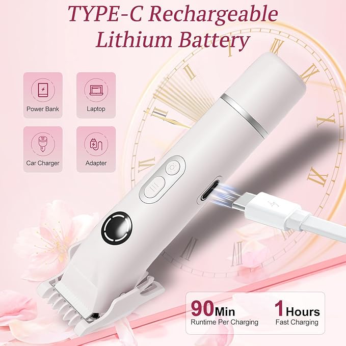 Bikini Trimmer for Women, 4 in 1 Wet/Dry Electric Razors for Women - Dual Head, Painless Rechargeable Portable Womens Razors for Shaving Set for Face, Nose, Eyebrows, Armpits, Bikini Area (White)-VivaGrace Women