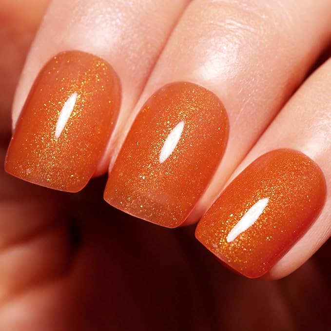 Imtiti Glitter Orange Gel Nail Polish, UV LED Soak Off Gold Shimmer Sparkle Gel Polish