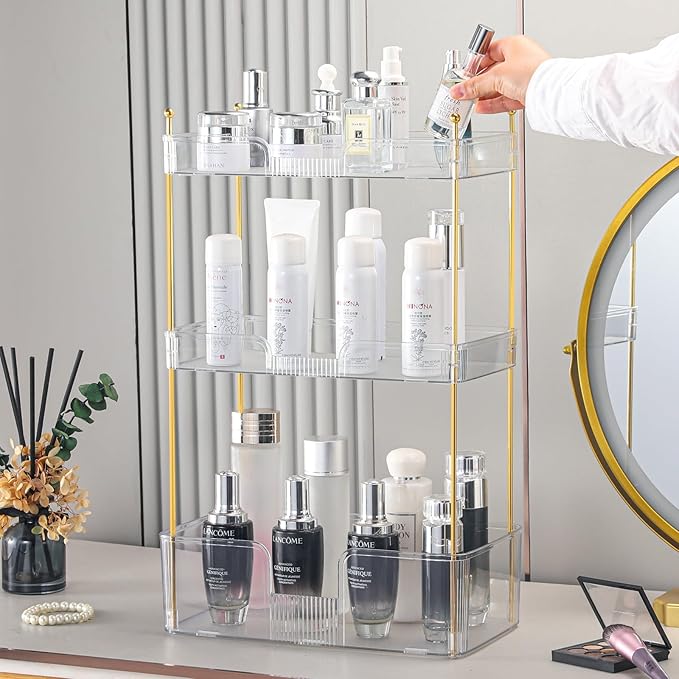 3 Tier Bathroom Countertop Organizer, Makeup Skin Care Organizer, Perfume Tray Vanity Countertop Organizer for Bathroom Countertops-VivaGrace Women
