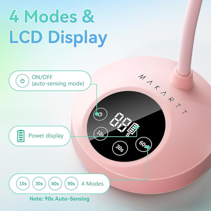 Makartt UV Nail Lamp: Flash Cure lamp UV Light for Gel Nails Polish Luminoza 30W Rechargeable LED Nail Dryer with 4 Timers & Auto Sensor Fast Curing Goosenecks Lamp for Home DIY Manicure (Pink)-VivaGrace Women