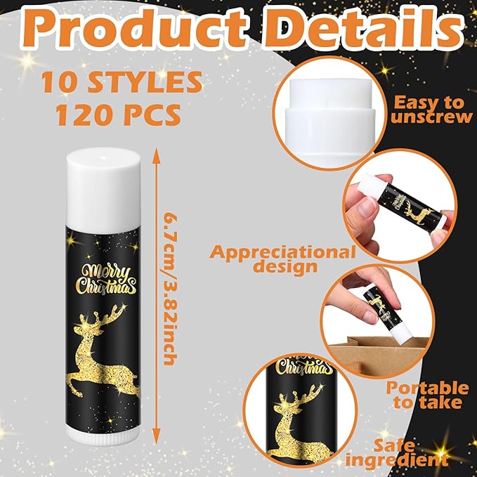 48 Pcs Lip Balm Bulk Gift Christmas Black Gold Lip Balms Christmas Lips Care Products, Lip Moisturizer Treatment for Christmas Stocking Stuffers, Appreciation Gifts for Women Girls Employee-VivaGrace Women
