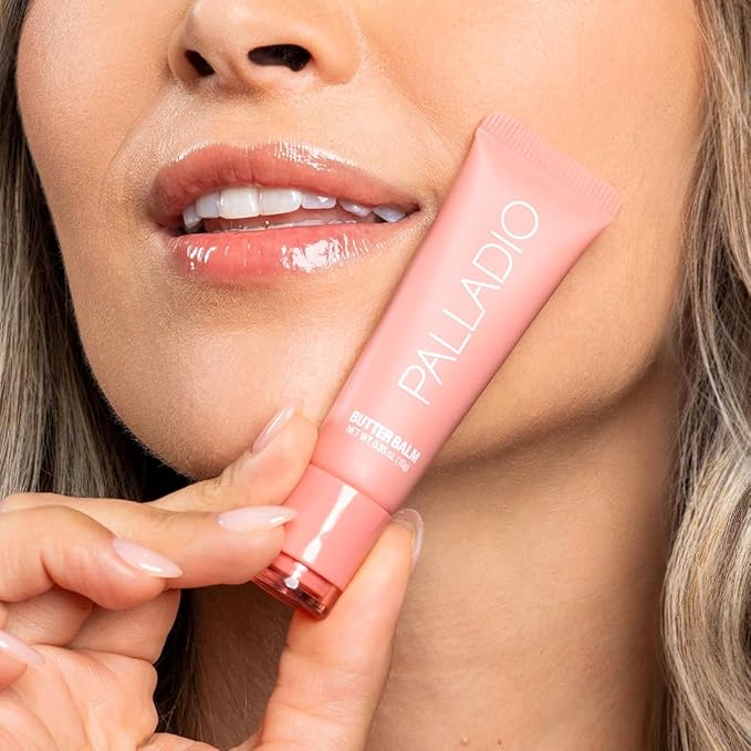 Palladio Butter Balm - Hydrating Lip Balm with Sheer Tint, Aloe, Peptides, Shea Butter, and Vegan Formulation for Instant Moisture, Shine, and Soothing Lip Care, Peaches & Cream-VivaGrace Women