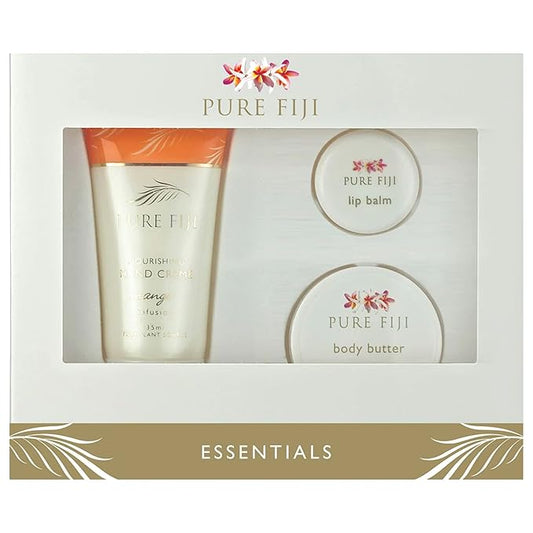 Pure Fiji Essentails Gift Set for Skin Care Hydrating Skincare Set Include - Lip Balm (0,16 Fl. Oz), Body Butter (0.50 Fl. Oz), Hand Crème(1.18 Fl. OZ) Daily Moisturizer Set - Mango-VivaGrace Women
