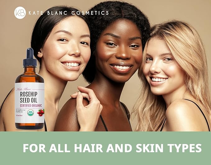 Kate Blanc Cosmetics Rosehip Oil for Face & Softer Glowing Skin (1oz, Organic, Pure, Cold Pressed) Rosehip Seed Face Oil for Facial & Gua Sha Massage-VivaGrace Women