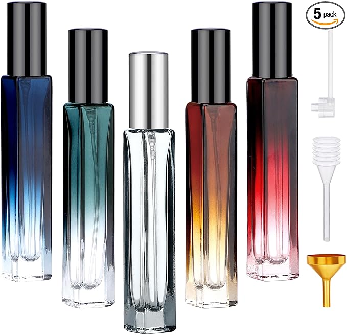 Segbeauty Glass Perfume Bottle Set, 5 Pack of 10ML Portable Perfume Travel Refillable, Empty Atomizer Sprayer for Perfume Cologne Dispenser, Travel Sample Bottles Perfume Making Kit with Refill Tool-VivaGrace Women