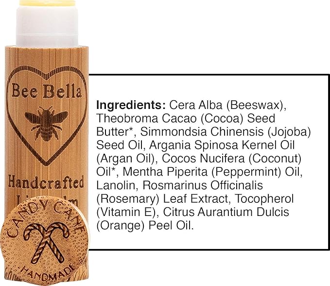 Bee Bella Lip Balm, Candy Cane, 3 Pack - Hydrating, Moisturizing Lip Care, 100% Natural, Original Organic Beeswax with Vitamin E, Handmade in USA-VivaGrace Women
