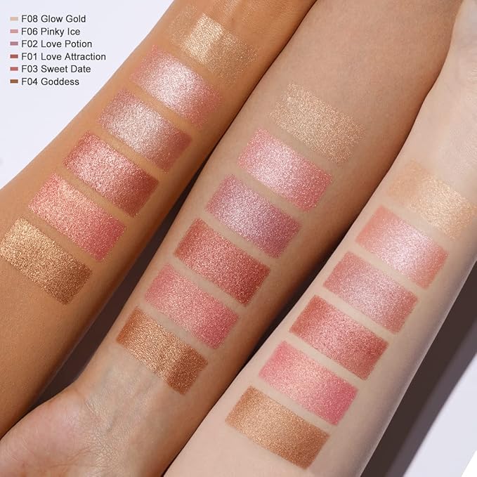 Oulac Shimmery Blush Makeup| 2 in 1 Powdery Cream Blush & Highlighter| Golden Hour Makeup Bronzer Illuminating | Rich Colors &Blendable | Vegan & Cruelty-Free| F08 Glow Gold 4.8g-VivaGrace Women