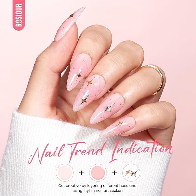 Jelly Gel Nail Polish Kit with U V Light, Hema-Free Milky Nude Sheer White Pink Gliter Gel Polish Set with Base & Top Coat Chrome Nail Powder, 4 Colors Mini Salon Nail Art Starter Gift for Women Girl-VivaGrace Women