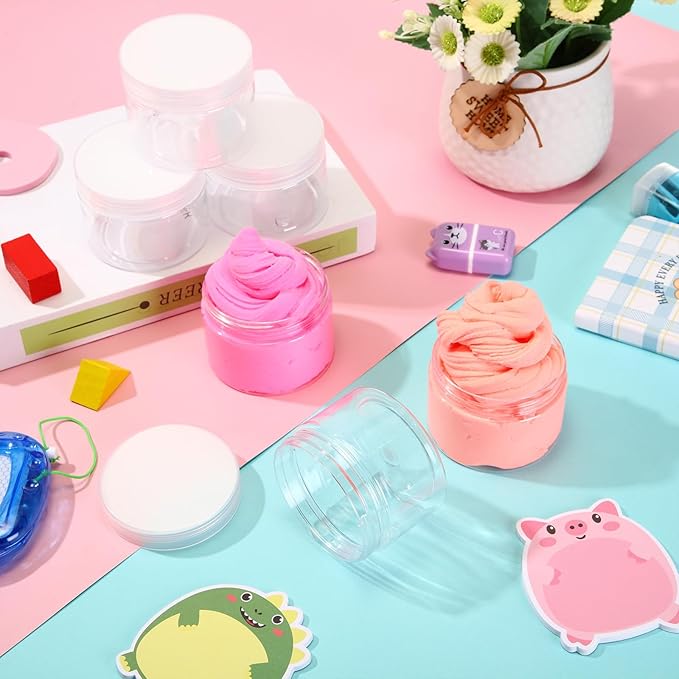 SATINIOR 24 Pieces Empty Clear Plastic Jars with Lids Round Storage Containers Wide Mouth for Beauty Product Cosmetic Cream Lotion Liquid Butter Craft and Food(Clear Lid,8 oz)-VivaGrace Women