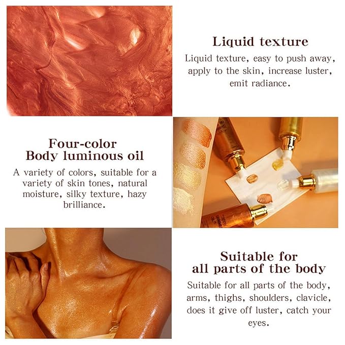 Shimmer Body Oil, Highlighter Makeup Smooth Glitter Glow Liquid Foundation for Face & Body,Liquid Illuminator Body Shimmer Lotion for Women (4# Golden Brown)-VivaGrace Women
