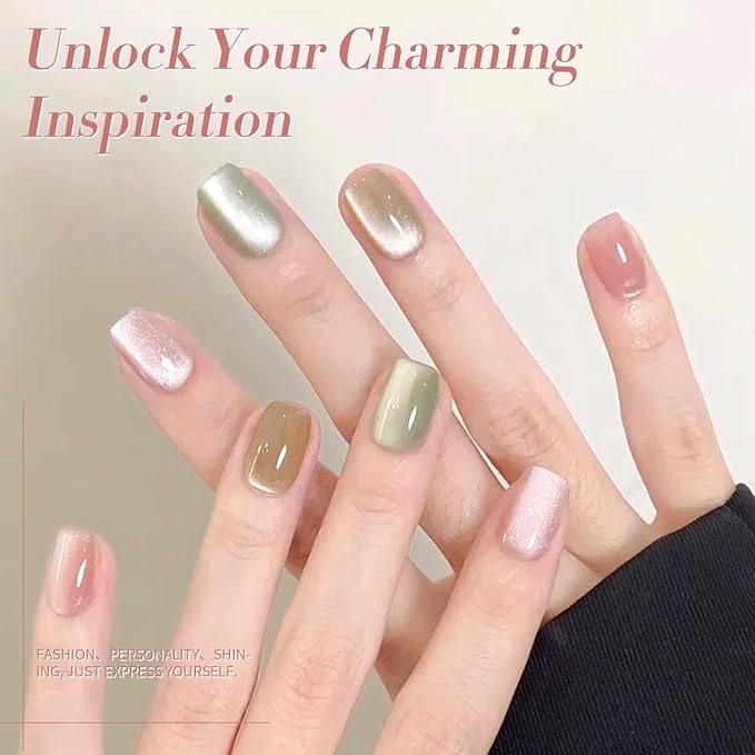 Born Pretty Magnetic Gel Nail Polish Water Light Magnetic Eye Gel Jelly Glass Crystal Glitter Shimmer Auroras Magnetic Gel Nail Art Manicure Kit 6PCS-VivaGrace Women