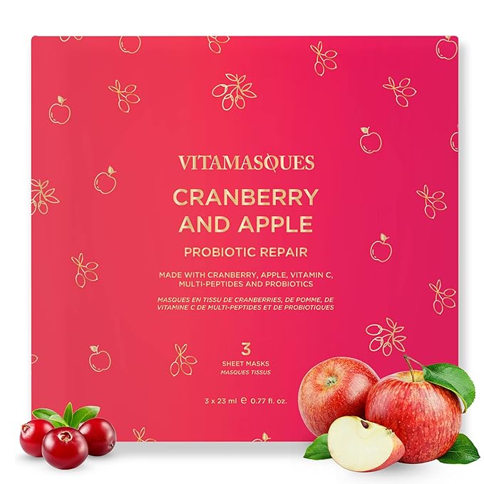Vitamasques Cranberry and Apple Probiotic Repair Boxset - 3 Vegan Face Masks with Adaptogenic Ingredients to Improve Skin Health-VivaGrace Women