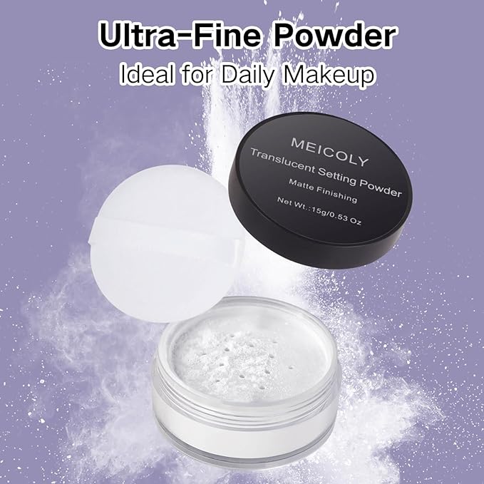 MEICOLY Talc-Free Setting Powder with Sifter,Long Lasting Loose Face Powder,Translucent Powder Colorset Powder,Matte Finishing White Face Paint Setting Powder for Halloween SFX Makeup,Oil Control-VivaGrace Women