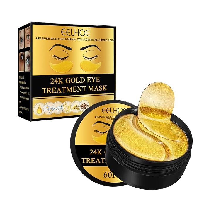 24k Gold Under Eye Patches, 60 Pcs Eye Gels, Anti-Aging Collagen Hyaluronic Acid Under Eye Mask, Under Eye Mask for Dark Circles and Puffiness, Eye Bags, Wrinkles-VivaGrace Women
