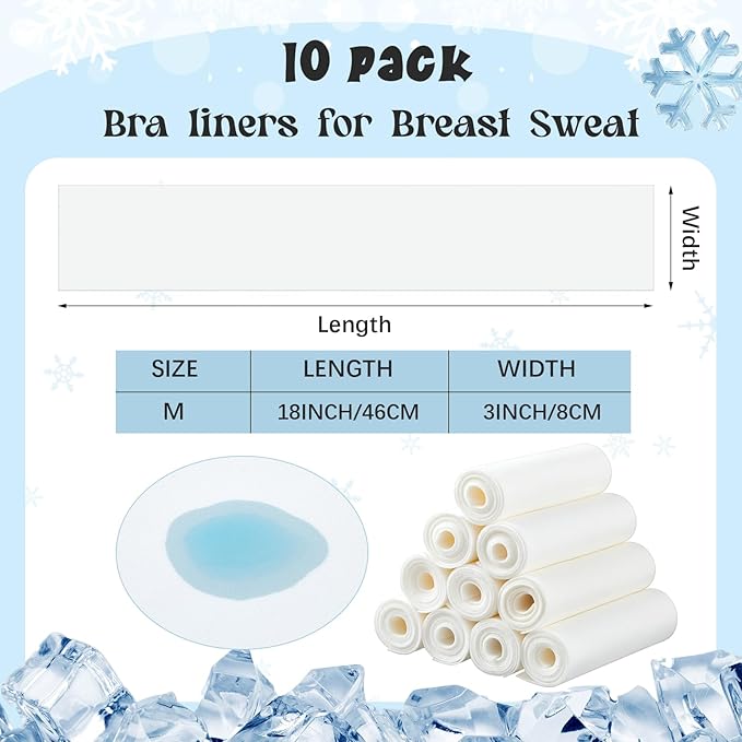 Toulite Cool Ice Silk Bra Liners for Sweat 10 Pcs 3 Layer Medium Washable Rectangle Cool Ice Silk Under Breasts Pads for Women Absorb Sweating, 18 x 3 Inches White for Summer-VivaGrace Women