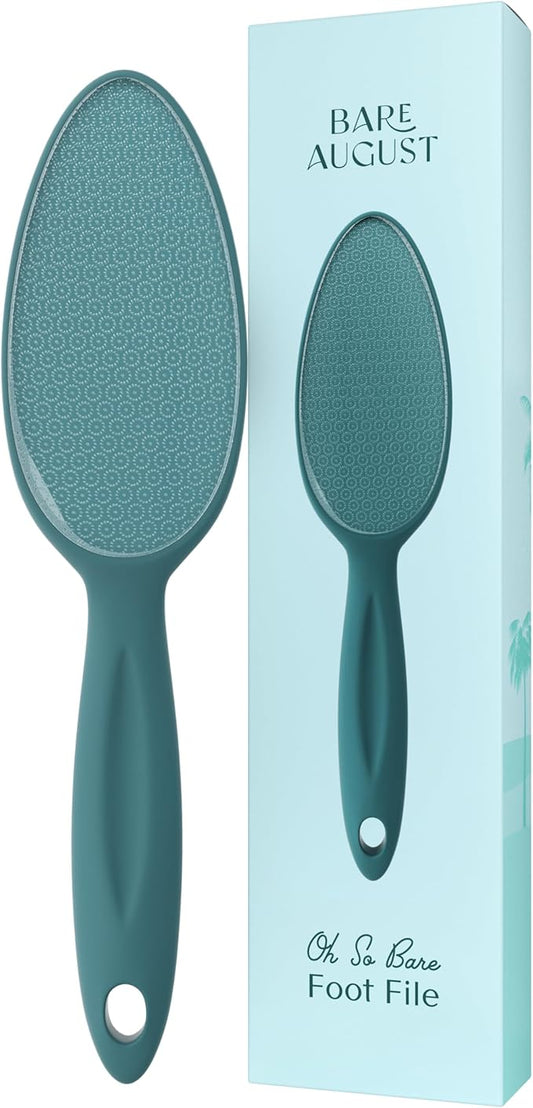 Bare August Glass Foot File Callus Remover - Heel Scraper & in-Shower Foot Scrubber Dead Skin Remover - Pedicure Foot Buffer for Soft Feet (with Handle, Teal)-VivaGrace Women