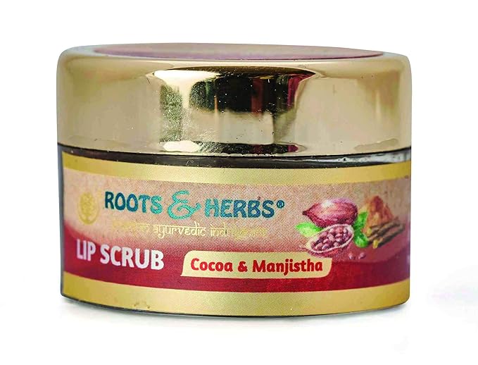 ROOTS AND HERBS Ayurvedic Cacao & Manjistha Cane Sugar Lip Scrub 100% Vegan, No-Paraben, No-SLS, No-Sulphate & Natural Treatment Exfoliator for Dark, Dry, Chapped Smooth & Brighter Lips (15gm/0.53oz)-VivaGrace Women