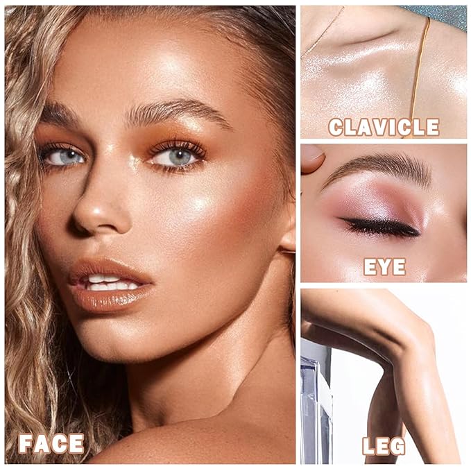 Body Hair Glitter Powder Highlighter Makeup Powder Polvo de Hadas Natural Enhance Facial Contours Lightweight Long-lasting Shimmer Face Body Makeup-Pearl White-VivaGrace Women