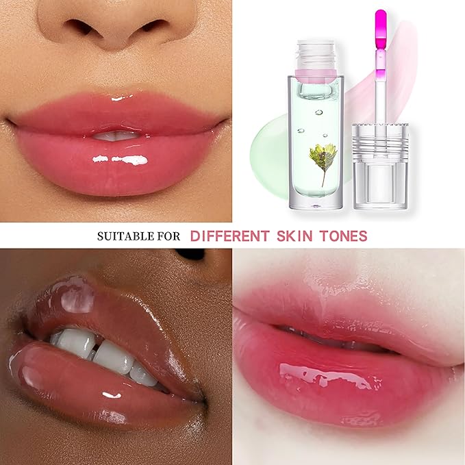 Flower Lip Oil, Hydrating Lip Glow Oil, Plumping Lip Oil, Non-Sticky Long Lasting Lip Oil Gloss, Transparent Lip Oil Tinted, Lip Plumper Gloss, Moisturize your lips and Reduce lip lines (03)-VivaGrace Women