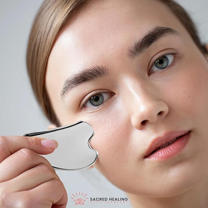 Sacred Healing Premium Stainless Steel Gua Sha Facial Tool – Enhance Beauty, Anti-Aging, Pain Relief, Lymphatic Drainage – Ideal for Home and Professional Use- Metal Gua Sha-VivaGrace Women