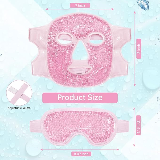 Ice Face Mask Reusable and Cold Gel Eye Mask for Puffiness/Dark Circles/Eye Bags/Dry Eyes/Headaches/Migraines/Stress Relief,Ice Pack for Eyes & Face (Pink)-VivaGrace Women