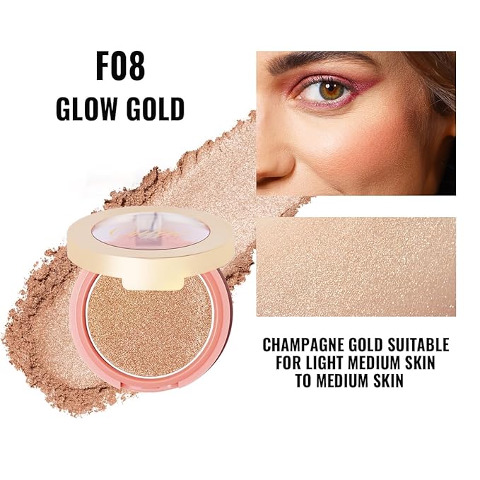 Oulac Shimmery Blush Makeup| 2 in 1 Powdery Cream Blush & Highlighter| Golden Hour Makeup Bronzer Illuminating | Rich Colors &Blendable | Vegan & Cruelty-Free| F08 Glow Gold 4.8g-VivaGrace Women