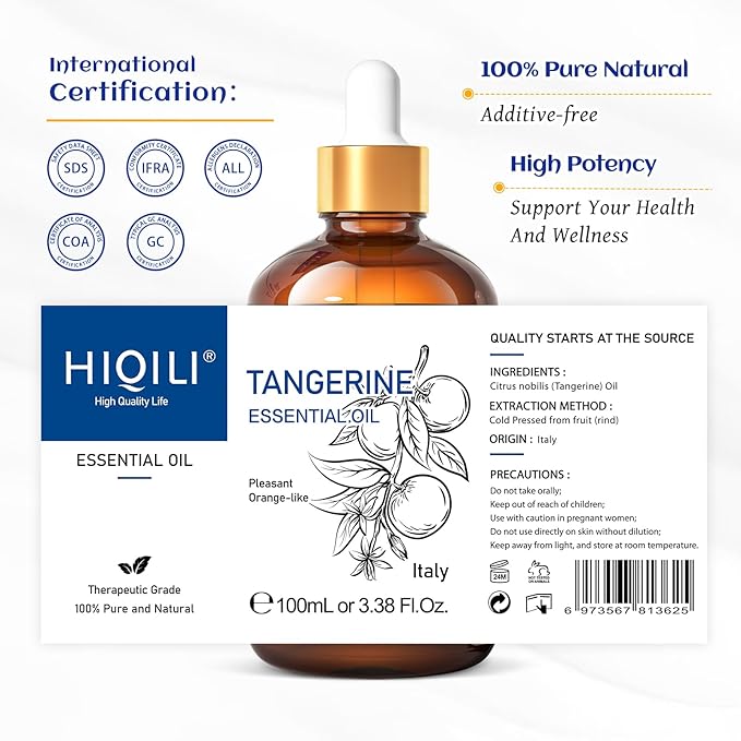 HIQILI 100ML Tangerine Essential Oil, Skin Care, Hair Care, Air Purification, Can be Added to Body Lotion, Shampoos, Diffusers Use - 3.38 Fl Oz-VivaGrace Women